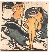 Ernst Ludwig Kirchner Bathing women between white rocks oil painting artist